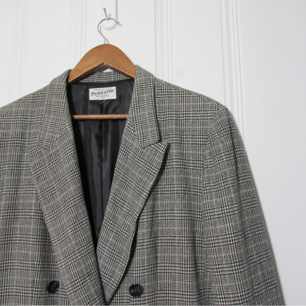 Pendleton Gray Houndstooth Double-Breasted Blazer… - image 2
